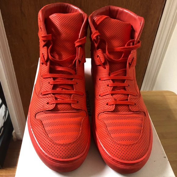 Balenciaga Perforated Leather Blood Orange Sneaker - Picture 2 of 8
